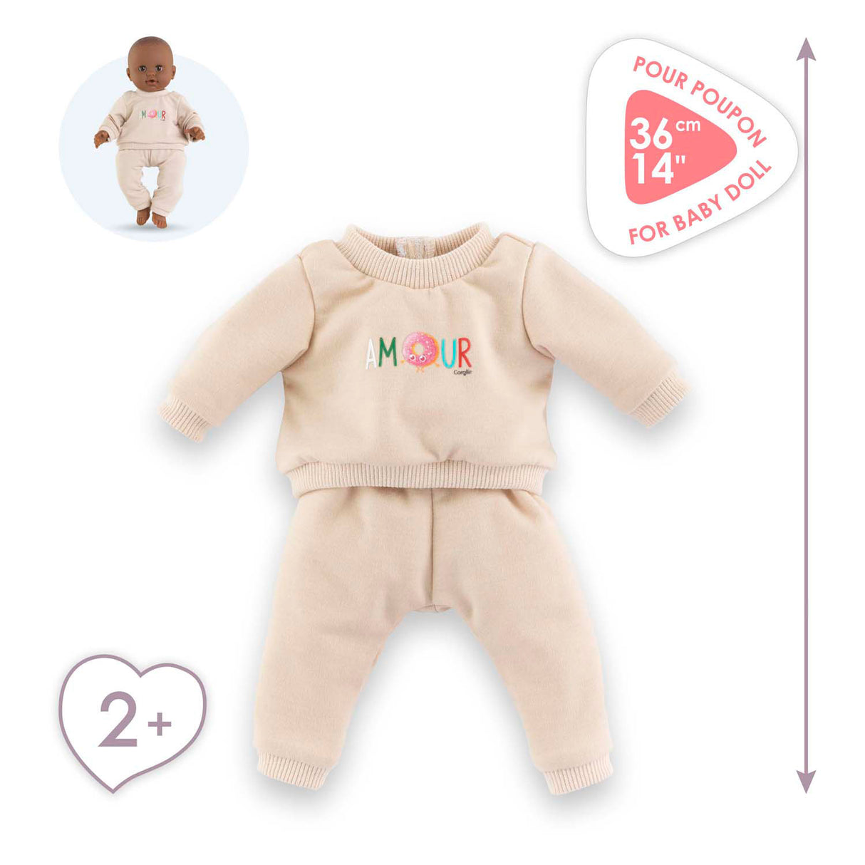 Corolle beige træningsdragt til babydukke, 36 cm