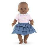 Corolle-nederdel med flæser og t-shirt til babydukke, 36cm.