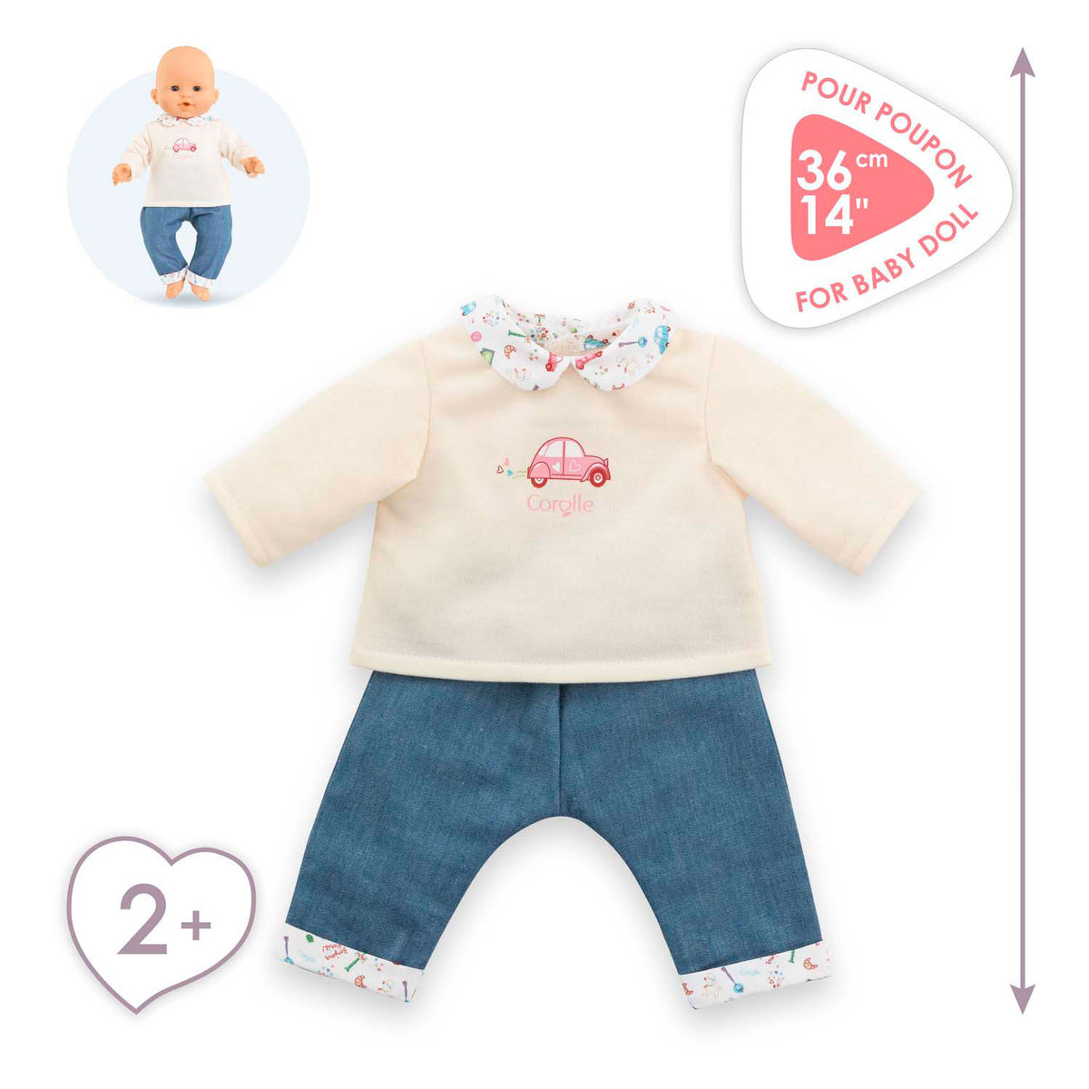 Corolle t-shirt og jeans til babydukke, 36 cm