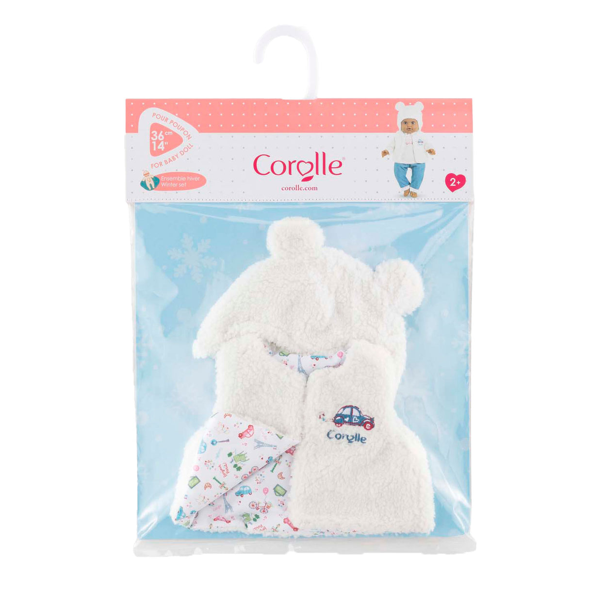 Corolle vintersæt babydukke 36cm - dukketøj hvid polyester.