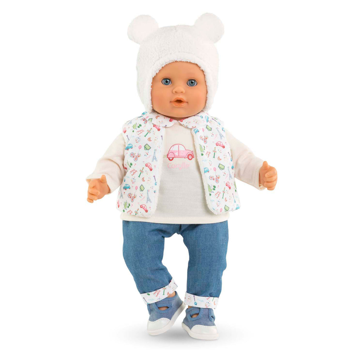 Corolle vintersæt babydukke 36cm - dukketøj hvid polyester.