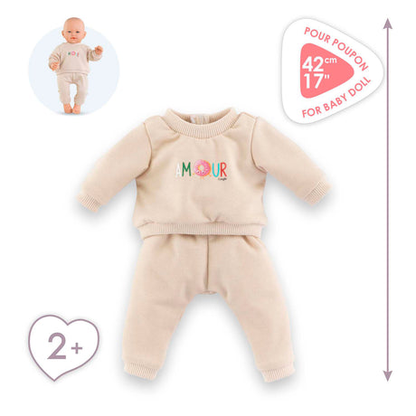 Corolle baby dukke træningsdragt - beige outfit til dukke 42cm.
