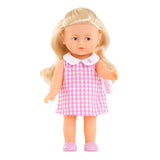 Corolle baby dukke mini corolline rosenrød med pink ternet kjole dukke.