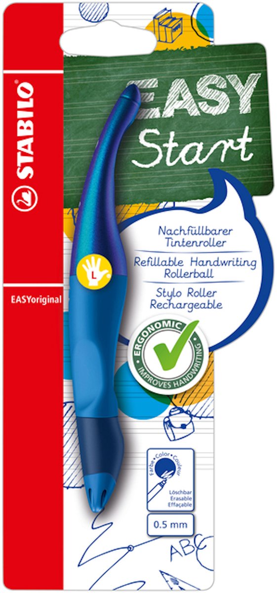 Stabilo easyoriginal - ergonomisk rullebold - venstrehåndet - blå blæk - holografudgave - genopfyldelig - blå