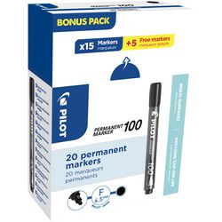Permanent markør pilot 100 1mm sort pakke med 20 stk