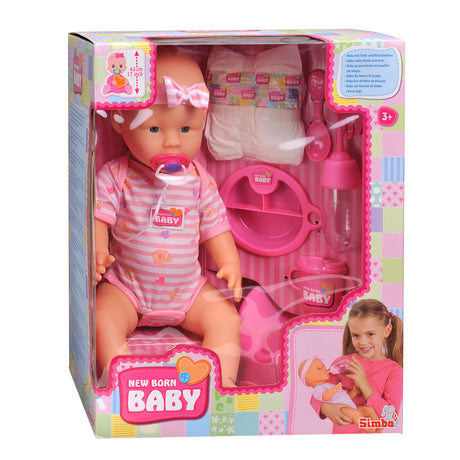 Simba - nyfødt baby - babydukke - 43 cm - sovende øjne - pink - drikke- og tissefunktion - babydukke