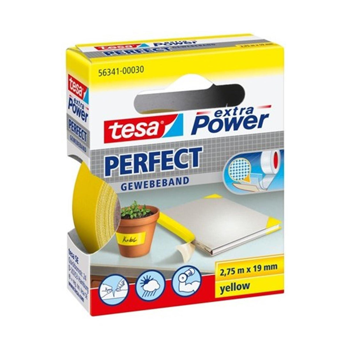 Tesa perfect 56341-00030-03 tekstiltape ekstra kraft gul (L x B) 2,75 m x 19 mm 1 stk.