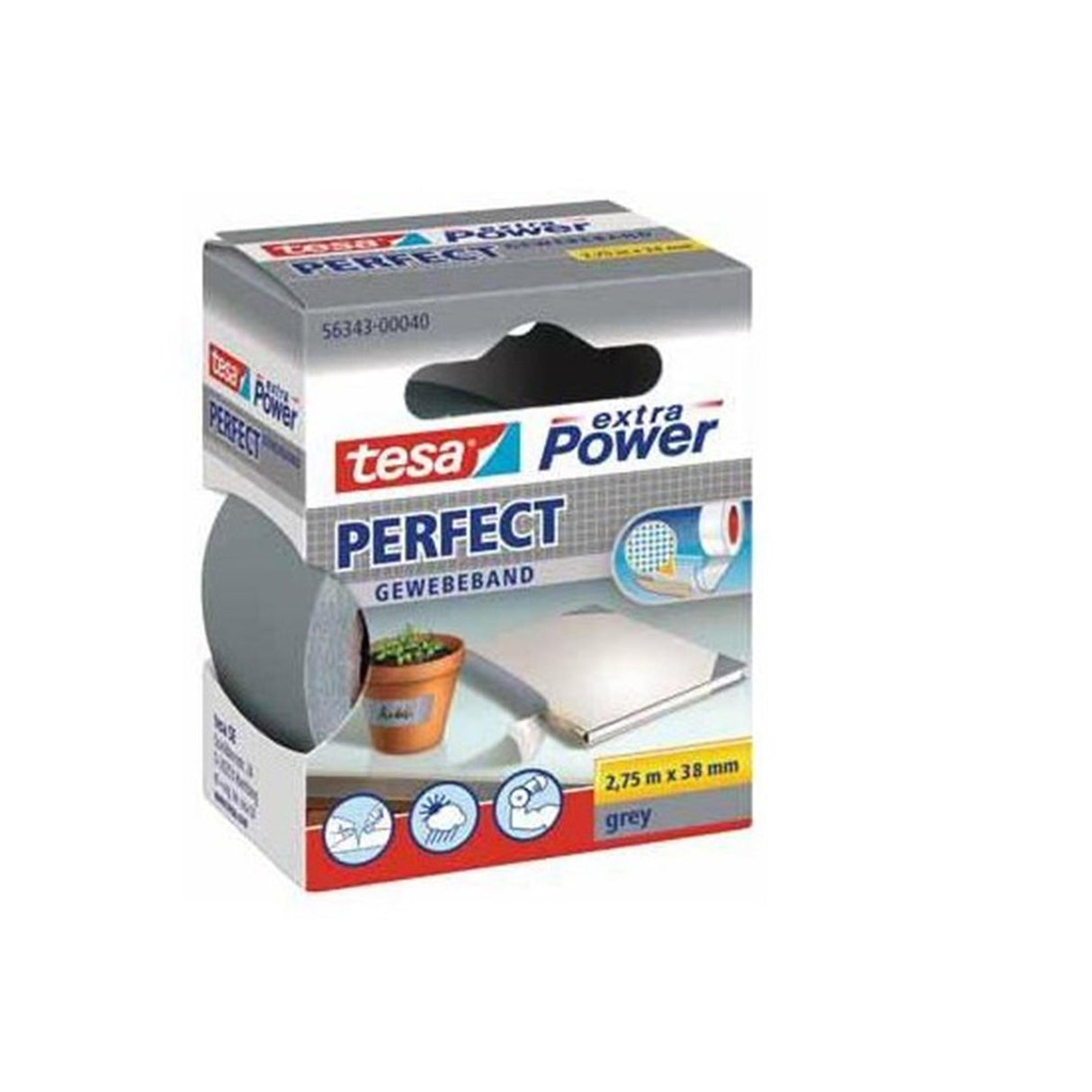 Tesa perfect 56343-00040-03 tekstiltape ekstra kraftgrå (L x B x H) 2,75 m x 38 mm x 2,75 m 1 stk.