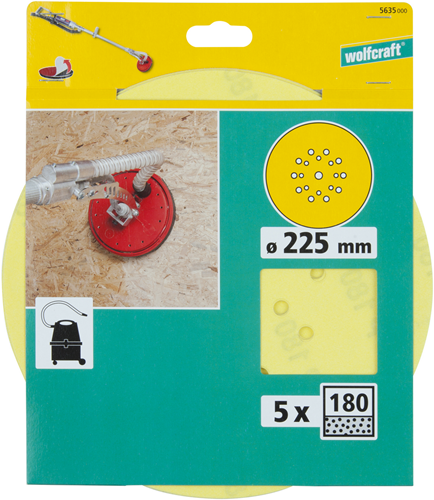 Wolfcraft selvklæbende slibeskiver | korund | k180 | ø225mm | 5 stk - 5635000