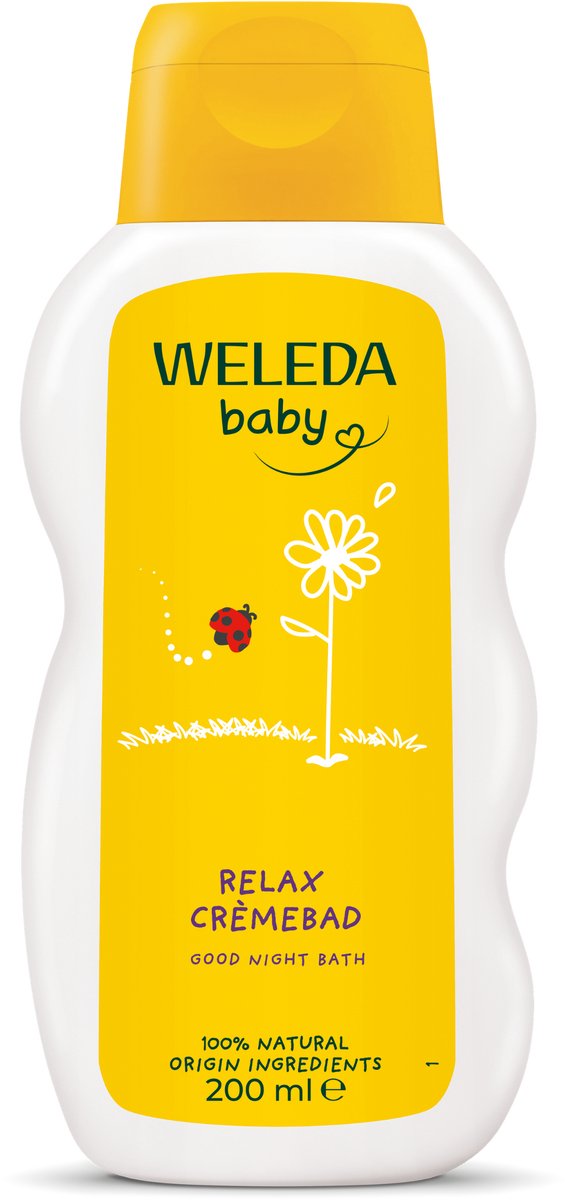 Weleda baby calendula relax cremebad - lavendel neroli - babybadeolie - beroligende, afslappende duft - renser, plejer, beroliger - 100% naturlige ingredienser - 200ml