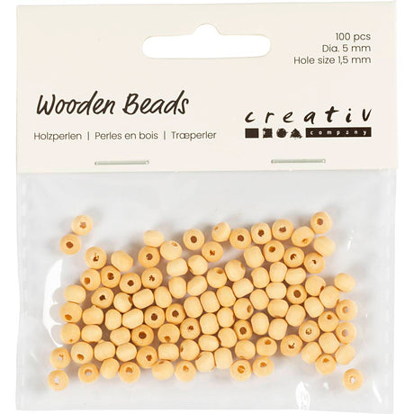 Creativ company træperle, d 5 mm, hulstørrelse 1,5 mm, 100 stk. 1 æske