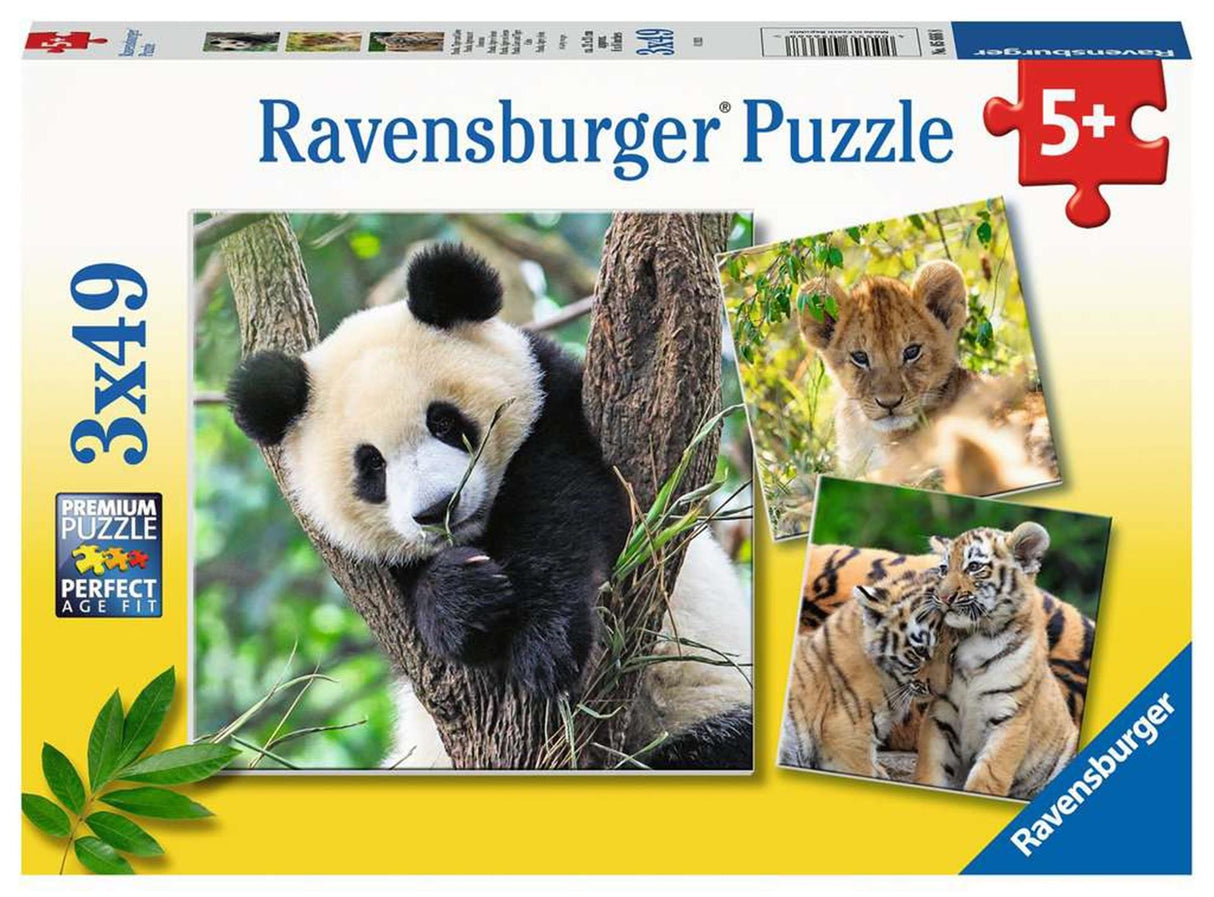 Ravensburger puslespil panda, tiger og løve - puslespil - 3x49 brikker