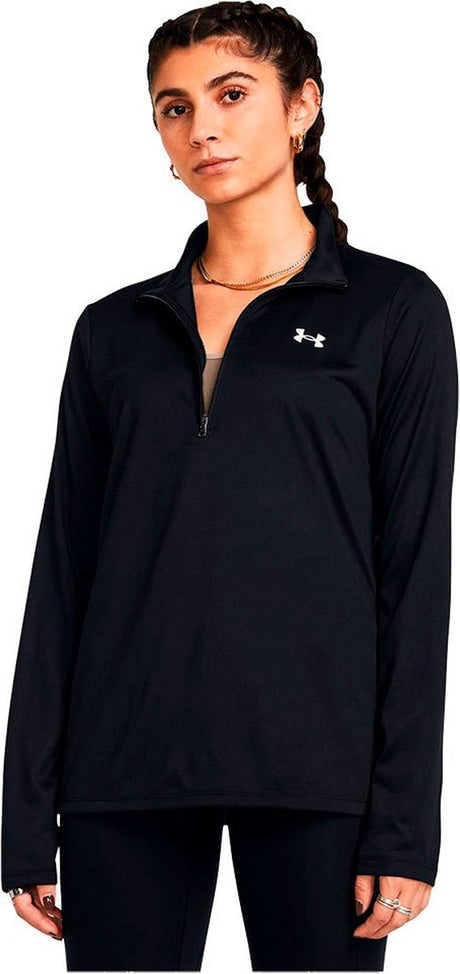 Under armour tech 1 2 lynlås solid blk damesportstrøje - sort - hvid