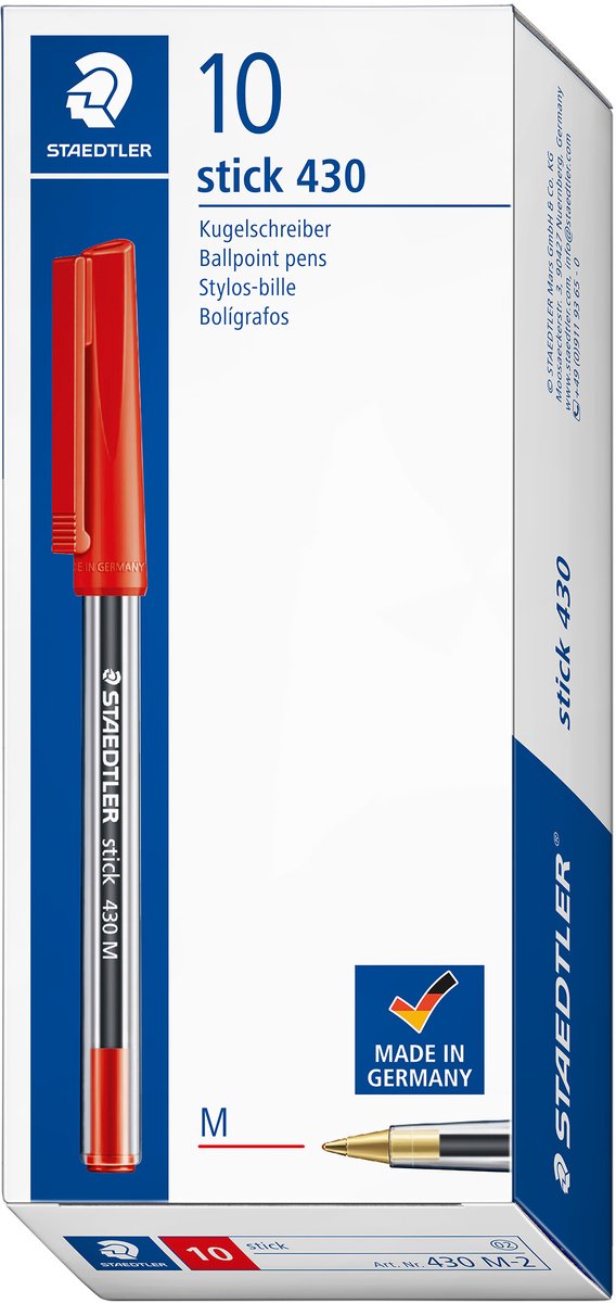 Staedtler kuglepen 430 medium rød |penne | pennesæt | 10 stk