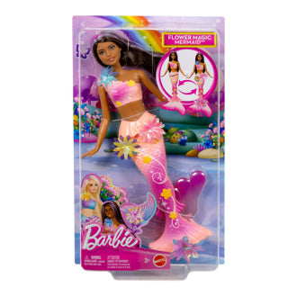 Barbie blomst magisk havfruedukke - magiske blomster der blomstrer - brun pink