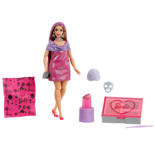 Barbie afslørende fest unbox glam pink kurvet dukke