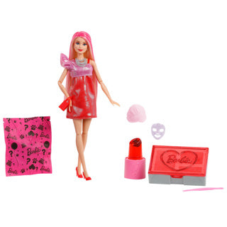 Barbie afslørende fest unbox glam rød dukke