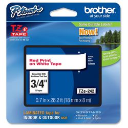 Etikettape brother tze242 rød, hvid 18mmx8m