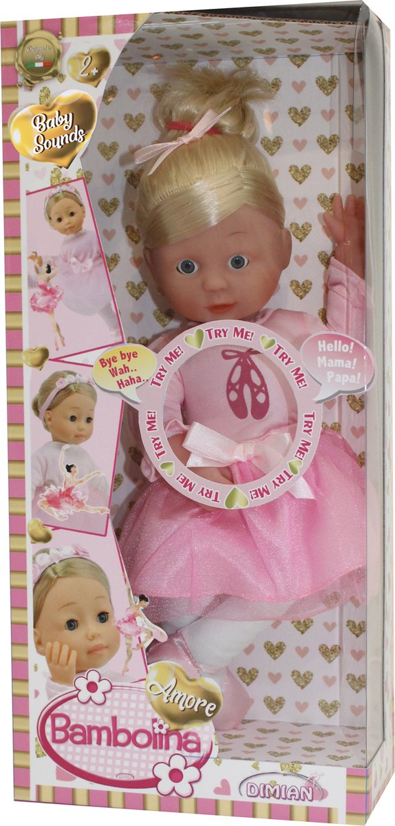 Dimian dukke blød ballerina med babylyde - amore - 35 cm.