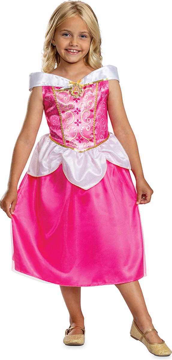 Forklædning disney prinsesse - sovende skønhed, aurora kjole klassisk, størrelse s (5 - 6 år), piger