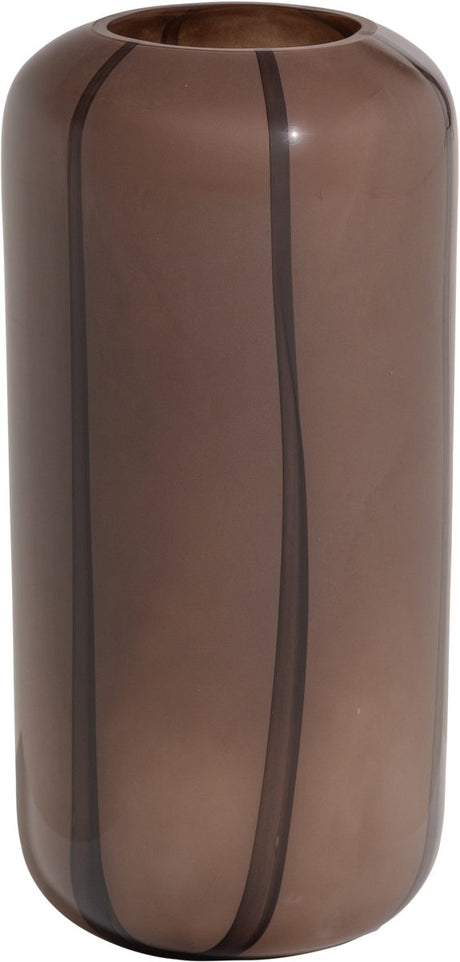 Woood arles vaas - glas - bruin met streep donkerbruin - 40x20x20