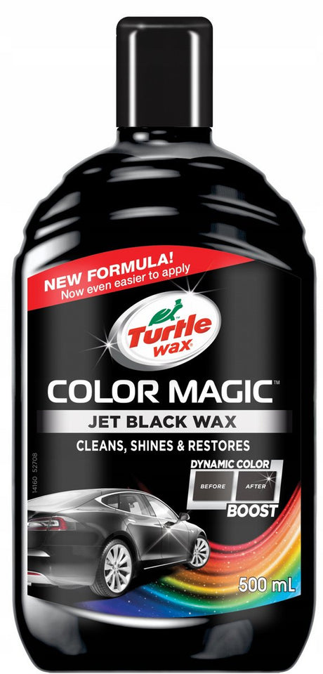 Turtle wax farve magisk jet black wax - renser giver glans - genopretter og tilføjer farve - camouflerer ridser og kedelige pletter - giver varig beskyttelse - hurtig og nem at bruge - 500ml