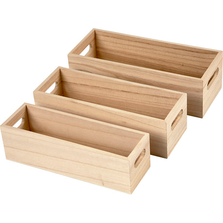 Creativ firma opbevaringskasser, h: 6,5-7,5 cm, l: 22+23,5+25 cm, b: 6,5+7,5+8,5 cm, 3 stk. 1 sæt