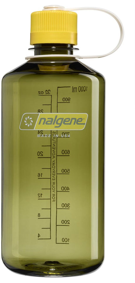 Nalgene - narrow mouth bottle - drinkfles - waterfles - 1000ml - bpa free - sustain - oil green w freesia nieuw