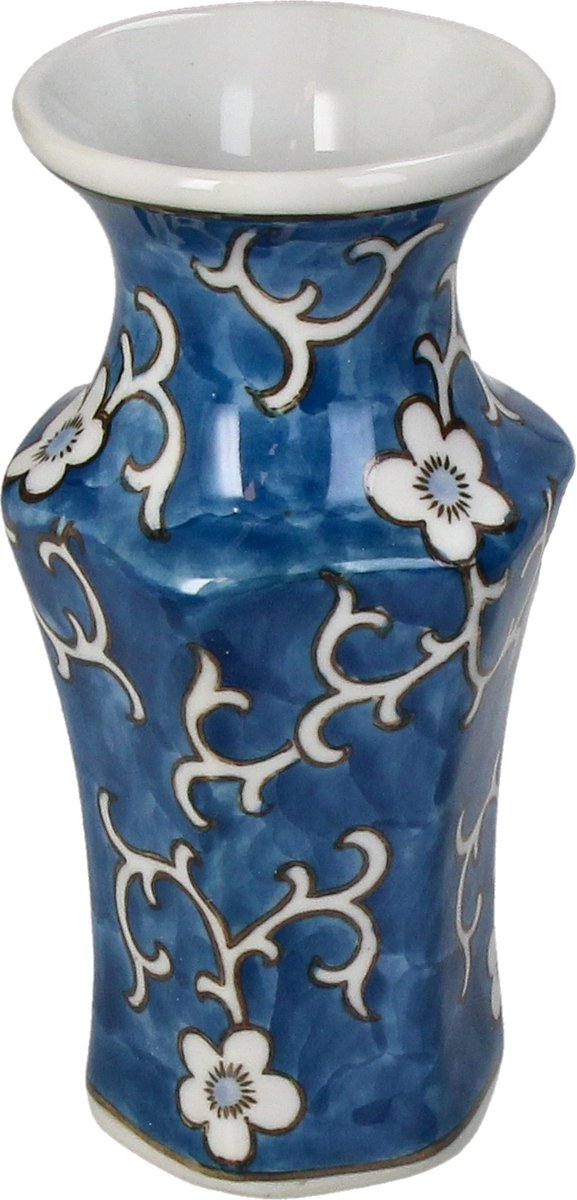Hd collection vaas porselein blauw 8x8x16,5cm