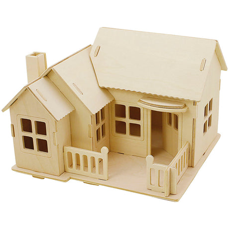 Creativ company 3D byggesæt i træ, hus med terrasse, mål 19x17,5x15, 1 stk.