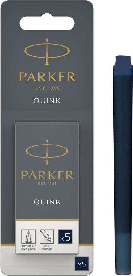Parker lang fyldepen blækpatroner | blå sort quink blæk | 5 fyldepenne (hangsell-pakke)