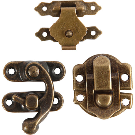 Creativ firma mini fittings, mål 16x19-19x29,5 mm, antik guld, 15 sæt 1 æske