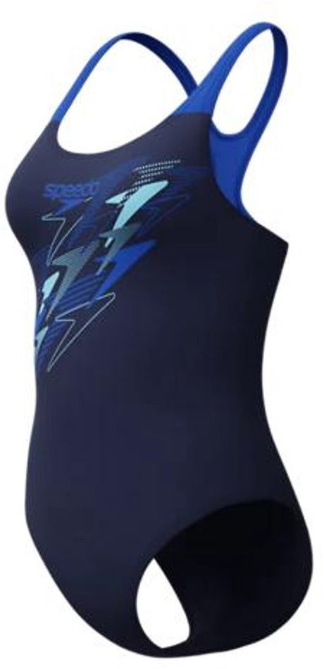 Speedo medley logo medaljevinder 1 styks sportsbadedragt til kvinder - farveægte badedragt kvinder - klorbestandig badedragt kvinder - sportsbadedragt kvinder med medaljevinderryg - marineblå - 36