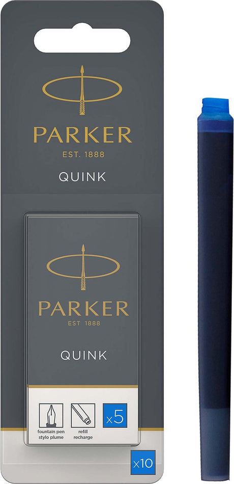 Parker lang fyldepen blækpatroner - blå quink blæk - vaskbar - 10 stk.