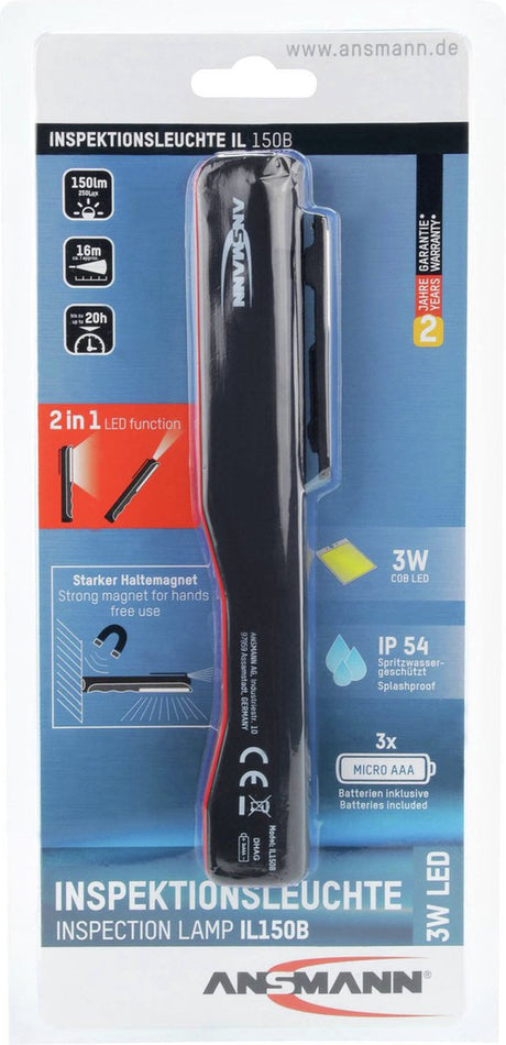 Ansmann 1600-0211 il150b batteridrevet penlygte LED 185 mm rød, sort