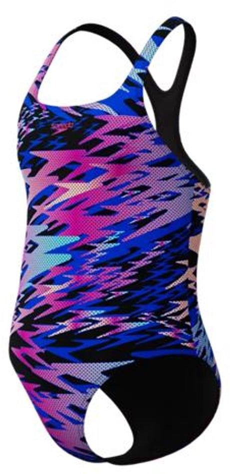 Speedo hyperboom print medalist piger sportsbadedragt - farvefast badedragt piger - klor resistent badedragt piger - sports badedragt piger med medaljevinder stropper - sort pink - 128