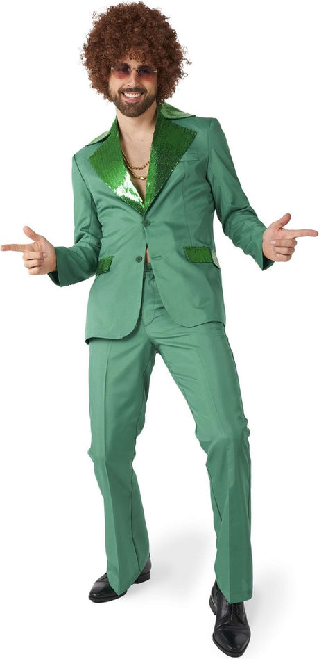 Suitmeister disco kostuum - heren pak - carnavalskleding - saturday night fever kostuum - inclusief jasje en flare pants - groen - maat: 2xl xxl