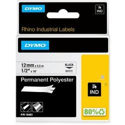 Dymo tape polyester næsehorn 12mmx5,5m sort og hvid