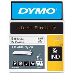 Tape nylon næsehorn dymo 12mmx3,5m sort og hvid