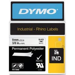 Permanent polyester tape dymo rhino sort, hvid 9 mm