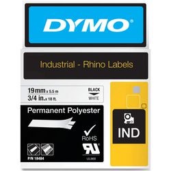 Dymo permanent polyester tape næsehorn sort, hvid 19 mm