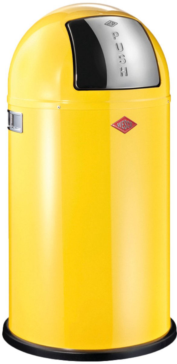 Wesco pushboy prullenbak | 50 liter | metaal - citroengeel | vuilnisbak - made in germany