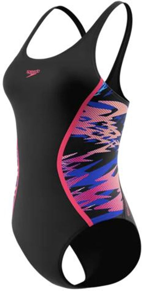 Speedo hyperboom muscleback sportsbadedragt til kvinder - farveægte damebadedragt - klorbestandigt damebadedragt - sportsbadedragt til kvinder med muskelryg - sort pink - 42