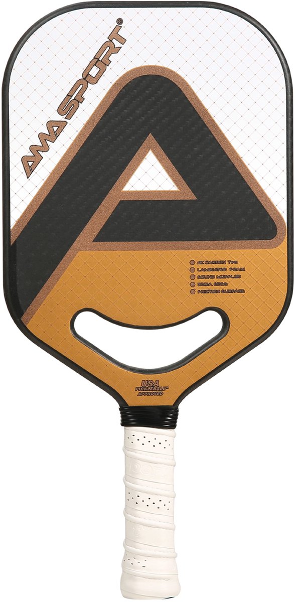 Ama sport pickleball padle pp001-3kw hvidguld – 3k carbon – 20 mm kerne – aero-duraedge luftdynamisk hals –