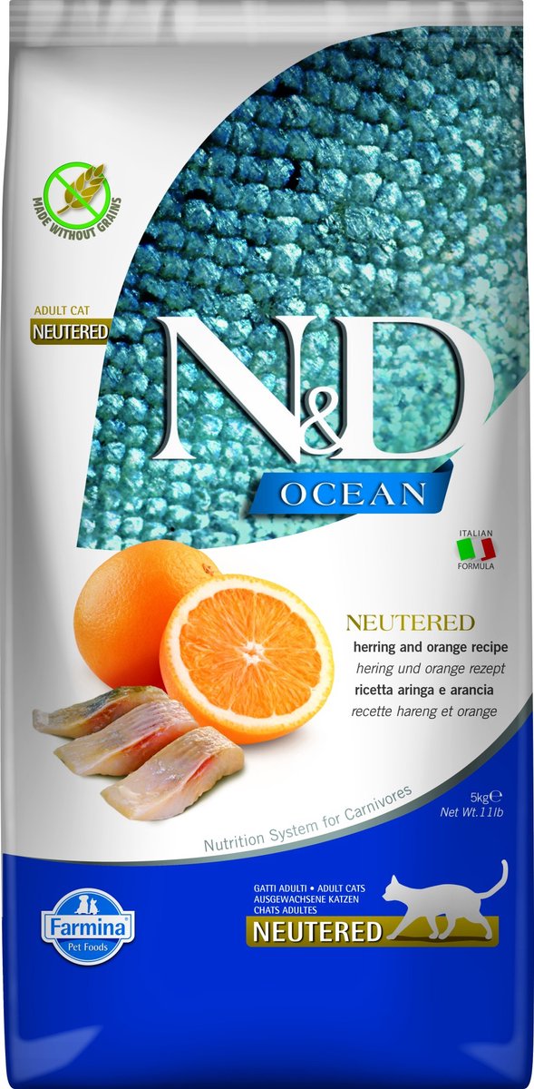 Farmina n d ocean kastreret kat - sildeappelsin - 5 kg