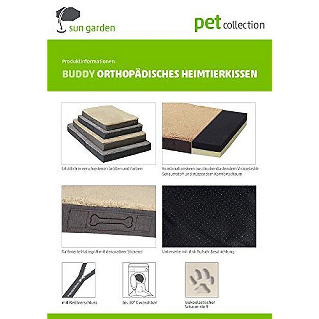 Sun garden buddy ortopædisk hundepude 72x50x8cm lysegrå blandet