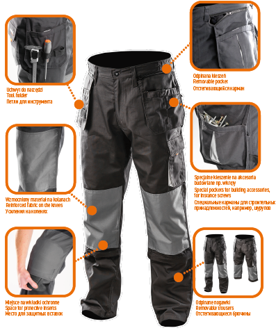 Neo tools werkbroek 2 in 1 m 50 oxford bescherming 35% katoen-65% polyester 267 gr m2 ce-en340