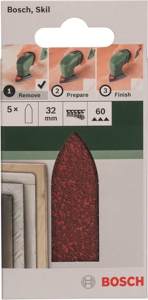 Bosch 5-delt slibepladesæt til deltapudsere, adapter 32 mm - korn 60