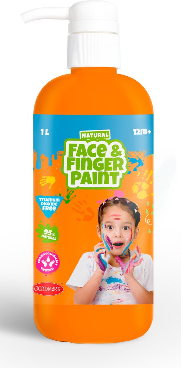 Naturlig ansigtsfingerfarveflaske med pumpe - orange, 1l - ansigtsmaling