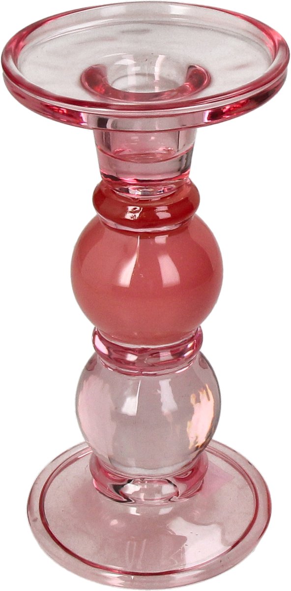 Hd collection kaarsenhouder glas roze 9x9x17,5cm
